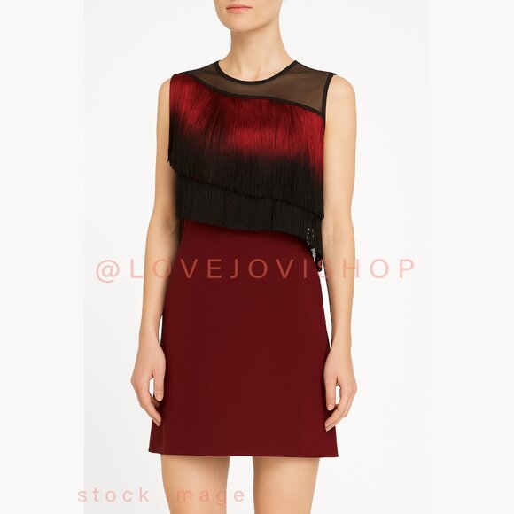 NYE Glam | Sandro Fringe Soft A-Line Dress in Ombre Bourdot Red | Party Cocktail - Picture 3 of 14